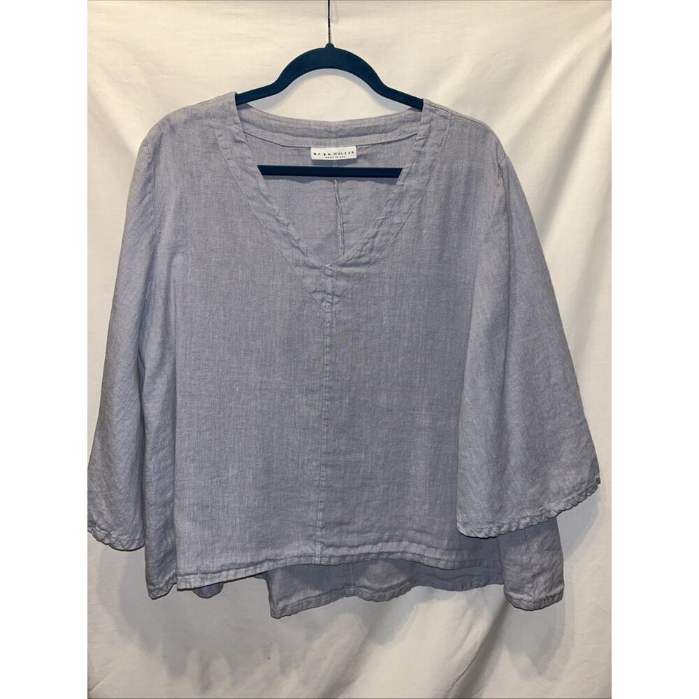 Bryn Walker Womens Large Linen Oversized Top Blue Lagenlook Boho Beachy